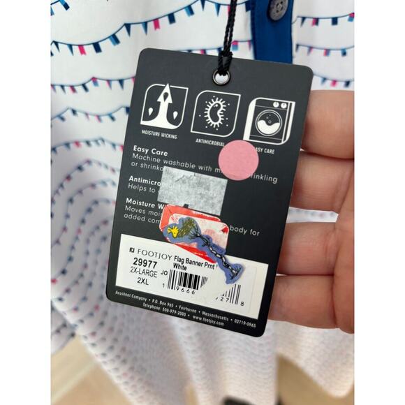 Foot Joy Men's Flag White Banner Print Lisle Golf Polo Shirt Size 2XL - Picture 7 of 7